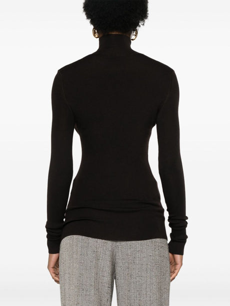 BOTTEGA VENETA Ribbed High Neck Sweater in Luxurious Wool, Silk, and Cashmere Blend