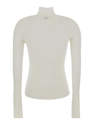 BOTTEGA VENETA Ribbed High Neck Sweater in Luxurious Wool, Silk, and Cashmere Blend