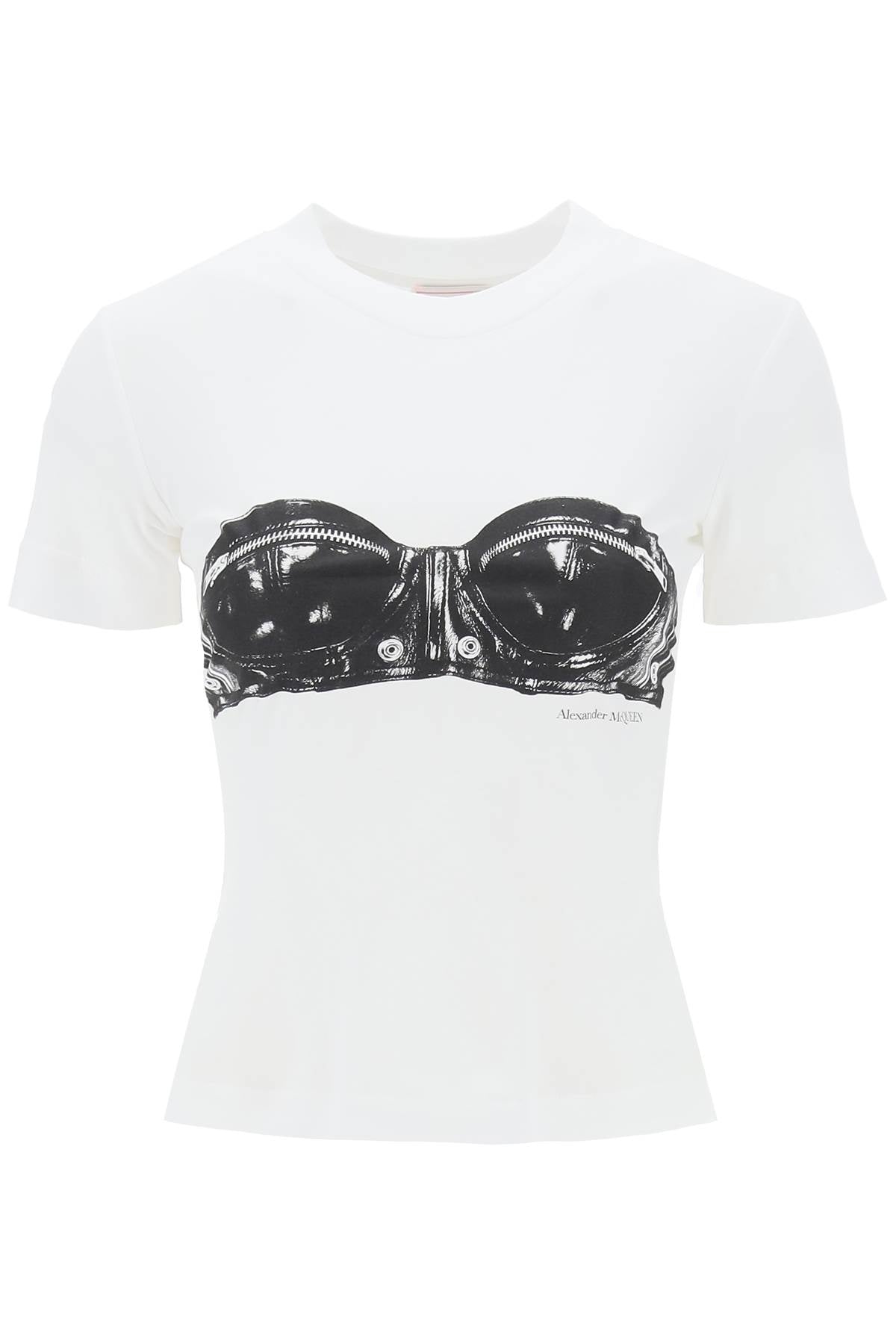 ALEXANDER MCQUEEN Fitted T-Shirt with Bustier Print