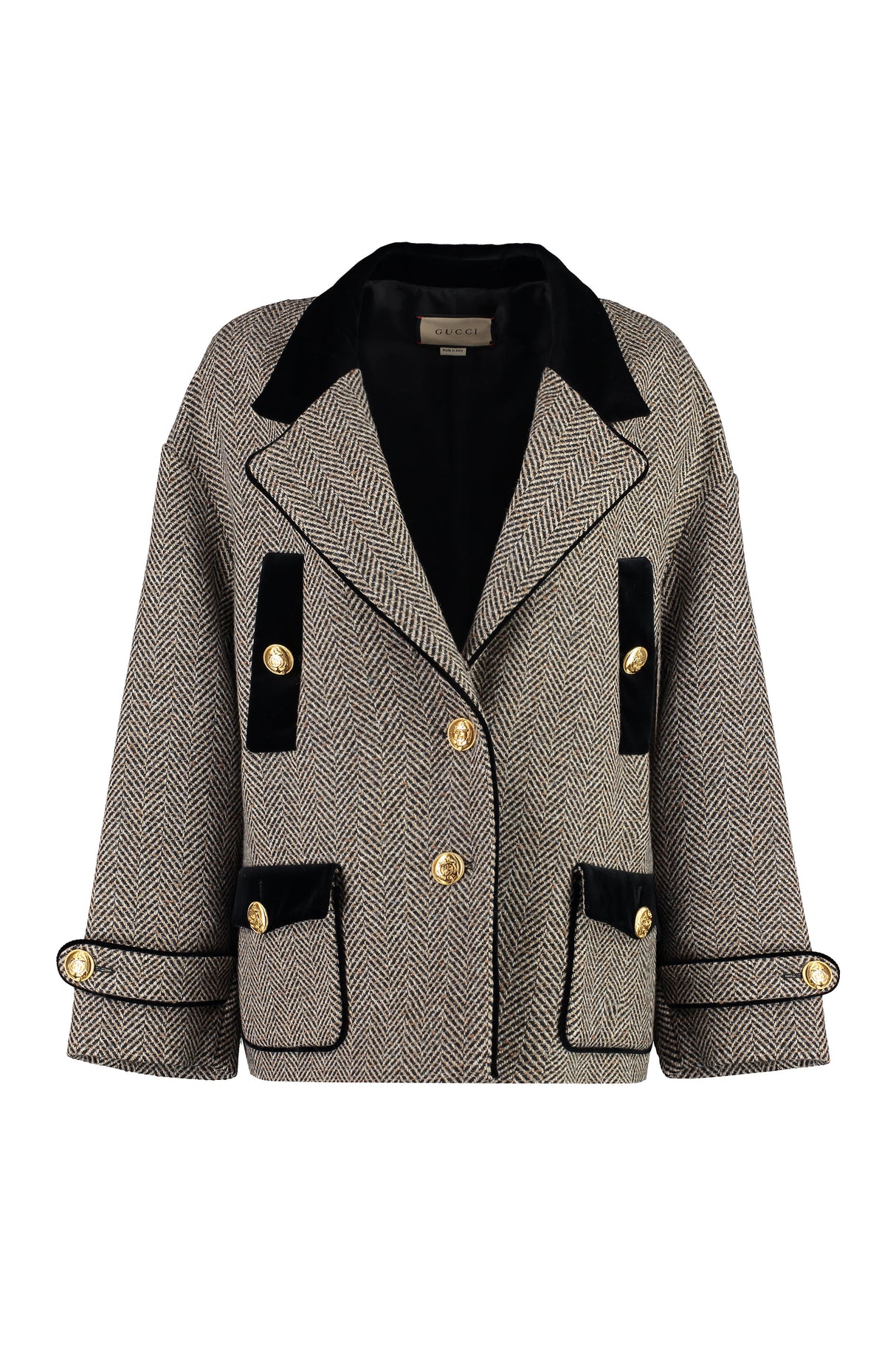 GUCCI Wool Blazer in Herringbone Tweed for Women