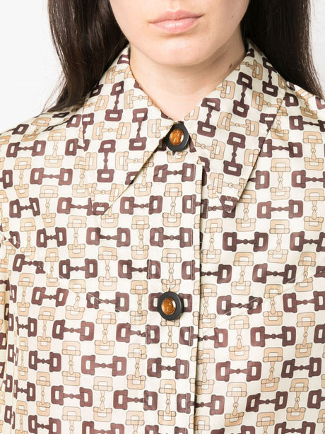 Áo Jacket Cài Nút giả từ họa tiết Horsebit màu Trắng cho Nữ: Bộ sưu tập FW23