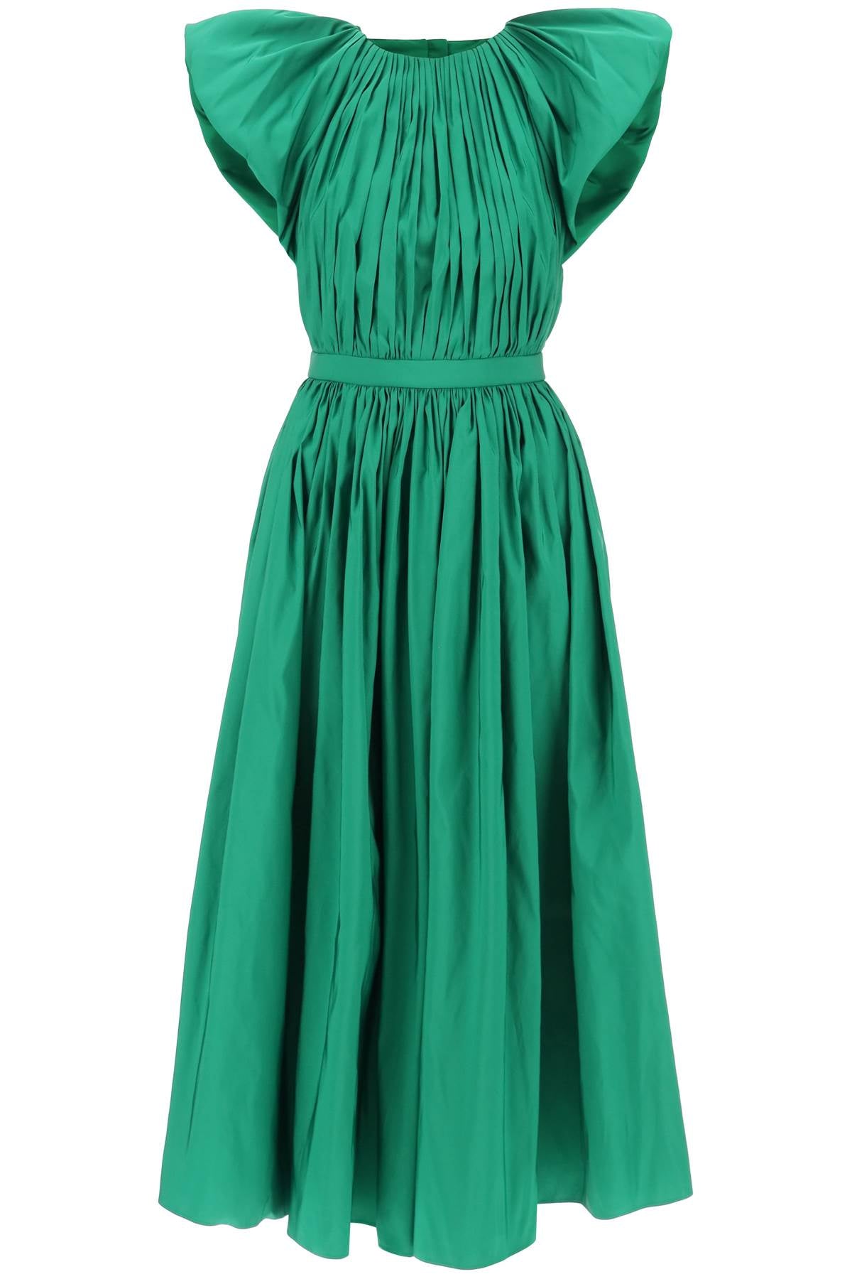 فستان أخضر ميدي مزركش بفتحة خلفية - FW23