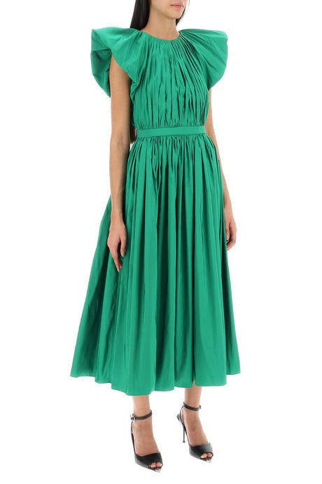 فستان أخضر ميدي مزركش بفتحة خلفية - FW23