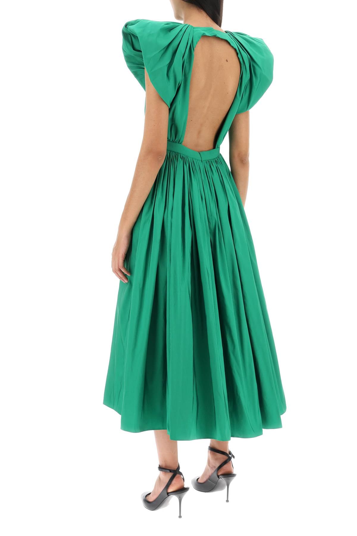 ALEXANDER MCQUEEN Green Pleated Open Back Midi Dress - FW23