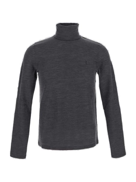 SAINT LAURENT Men's Semi-Sheer Turtleneck Sweater in Grey Wool Blend