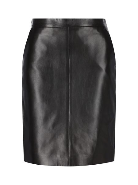 SAINT LAURENT Black Leather Midi Skirt for Women