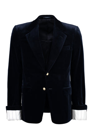 Blue Single-Breasted Velvet Jacket for Men