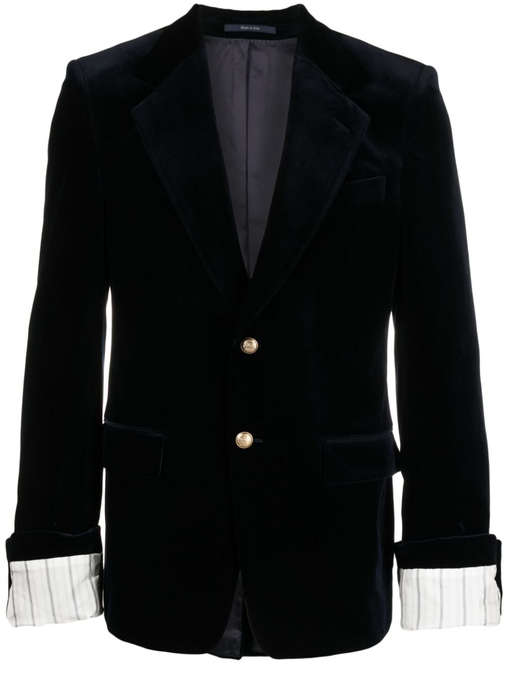 Navy Blue Men's Detachable-Sleeved Velvet Jacket