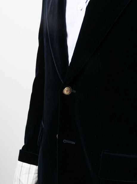 Navy Blue Men's Detachable-Sleeved Velvet Jacket