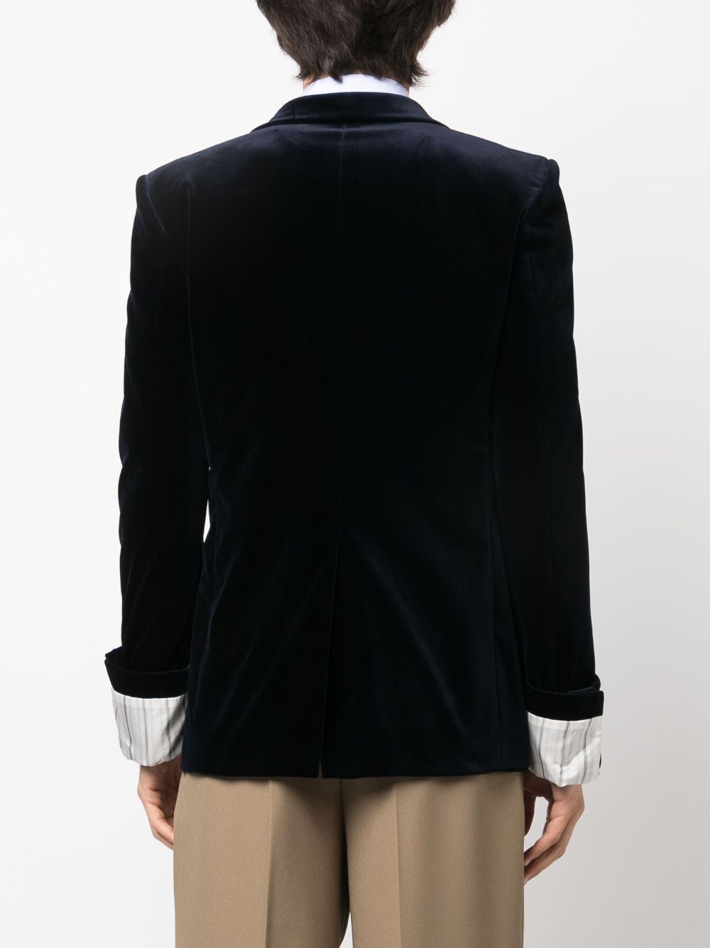 Navy Blue Men's Detachable-Sleeved Velvet Jacket