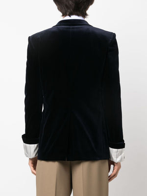 Navy Blue Men's Detachable-Sleeved Velvet Jacket