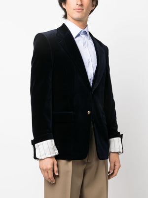 Navy Blue Men's Detachable-Sleeved Velvet Jacket