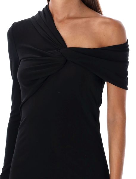 فستان قصير أسود من الفسكوز للنساء - مجموعة خريف وشتاء 2023