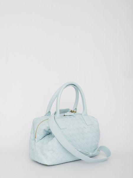 Light-Blue Intrecciato Motif Bowling Medium Handbag for Women