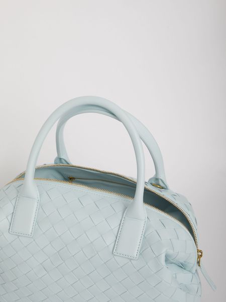 Light-Blue Intrecciato Motif Bowling Medium Handbag for Women