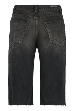 Bermuda Shorts 100% Cotton Washed-Out with Metal Button Details for Men