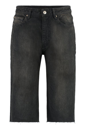 Bermuda Shorts 100% Cotton Washed-Out with Metal Button Details for Men