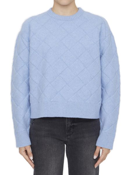 BOTTEGA VENETA Light Blue Crew-Neck Wool Sweater for Women