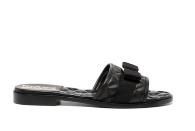 FERRAGAMO Leather Slip-On Flats with Bow Detail