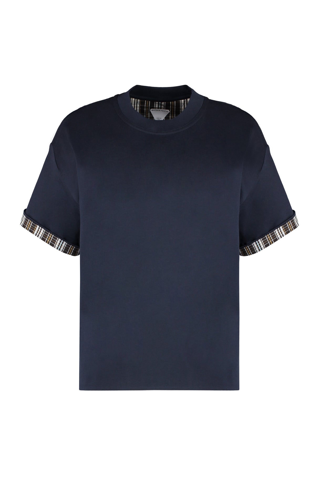 BOTTEGA VENETA Elegant Cotton Crew-Neck Tee with Check Lining