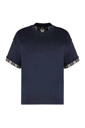 BOTTEGA VENETA Elegant Cotton Crew-Neck Tee with Check Lining