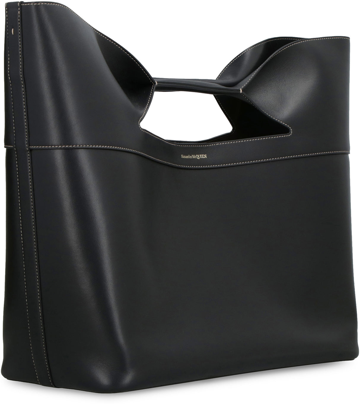 حقيبة يد جلدية سوداء مع قوس - مجموعة نسائية FW23