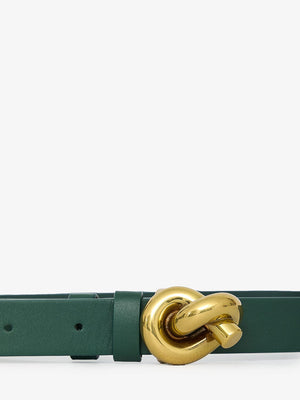 Emerald Green Calfskin Belt with Knot Detail - Women's Adjustable Belt