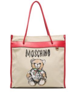 MOSCHINO COUTURE Luxurious Tan Tote Handbag with Signature Teddy Bear Print