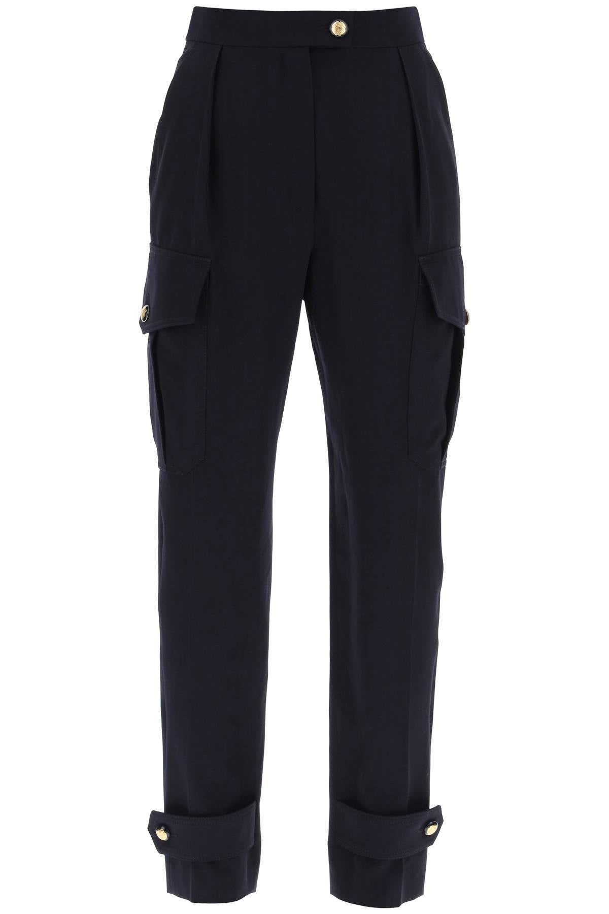 ALEXANDER MCQUEEN Military-Style Wool Cotton Cargo Pants for Women in Blue