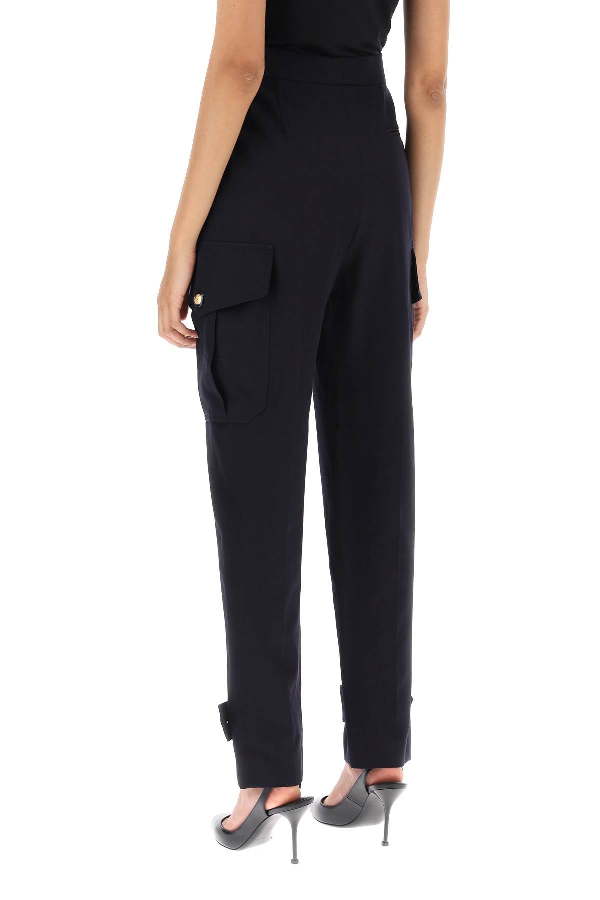 ALEXANDER MCQUEEN Military-Style Wool Cotton Cargo Pants for Women in Blue