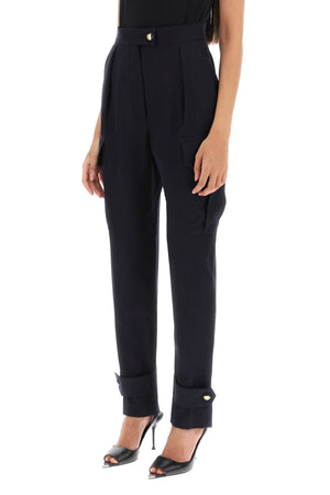 ALEXANDER MCQUEEN Military-Style Wool Cotton Cargo Pants for Women in Blue