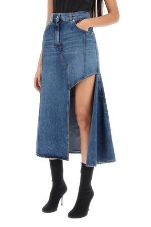 ALEXANDER MCQUEEN Stone-Washed Denim Midi Skirt with Cut-Out Detail