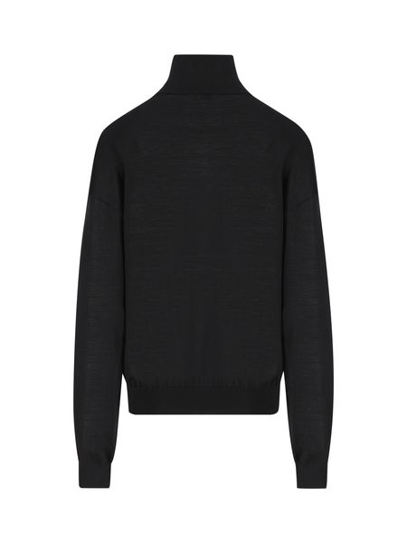 女性用ブラックウールタートルネックプルオーバー - FW23コレクション