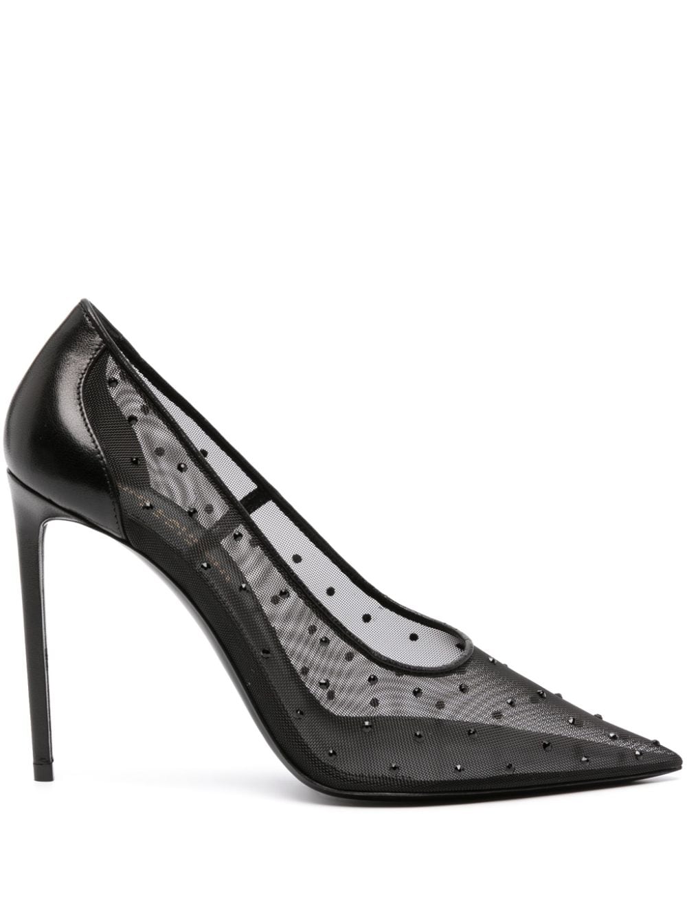 Black Crystal-Embellished Tulle Pumps for Women by SAINT LAURENT