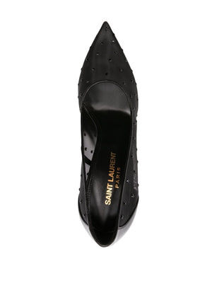 Black Crystal-Embellished Tulle Pumps for Women by SAINT LAURENT