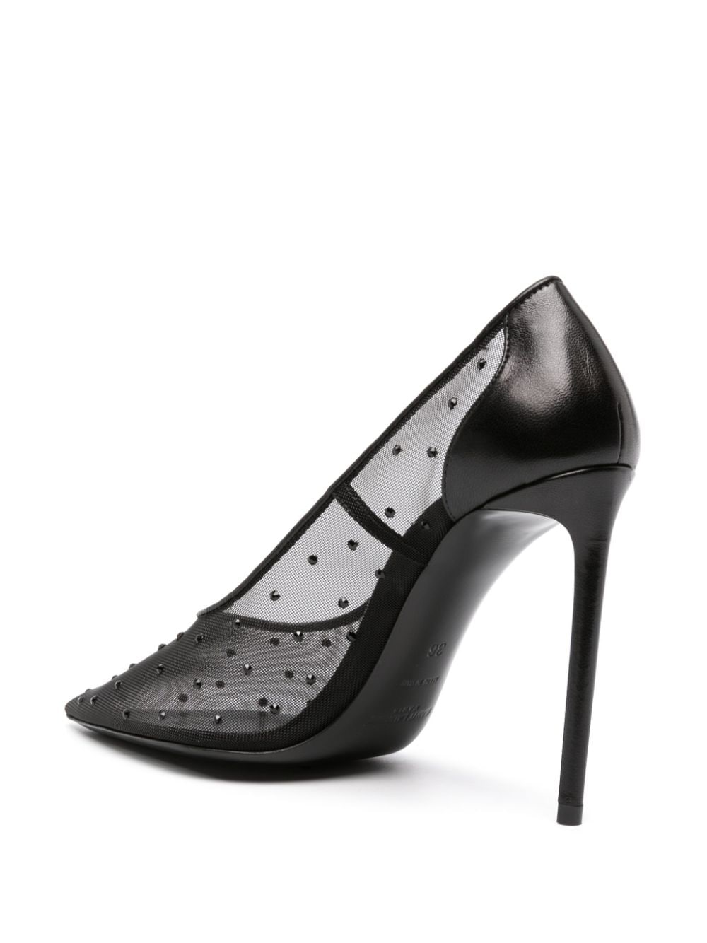 Black Crystal-Embellished Tulle Pumps for Women by SAINT LAURENT