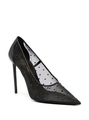 Black Crystal-Embellished Tulle Pumps for Women by SAINT LAURENT