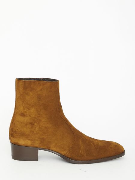 SAINT LAURENT Land-Coloured Suede Ankle Boot for Men