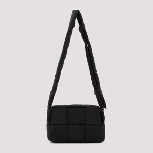 BOTTEGA VENETA Black Nylon Mini Crossbody Bag with Padded Pattern and Adjustable Strap, 14x23x7.5 cm