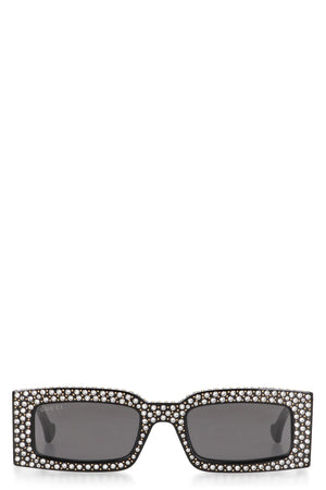 Black Rhinestone Rectangular Sunglasses | FW23 Women's Collection