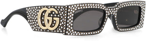 Black Rhinestone Rectangular Sunglasses | FW23 Women's Collection