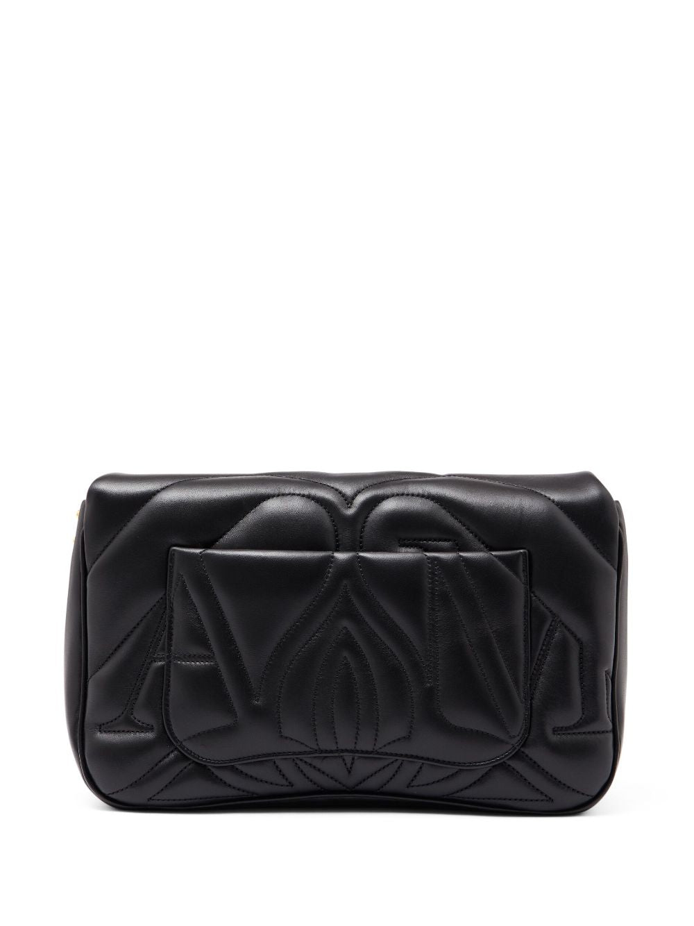 حقيبة كتف من الجلد بتصميم مبطن باللون الأسود للنساء - FW23