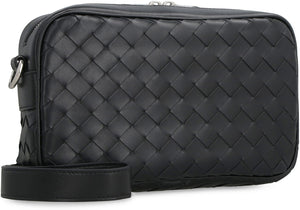 BOTTEGA VENETA Mini Intrecciato Woven Leather Camera Bag with Adjustable Strap, Black