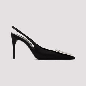 SAINT LAURENT Black Leather Sling Back Pumps for Women with 9.5cm Silk Heels