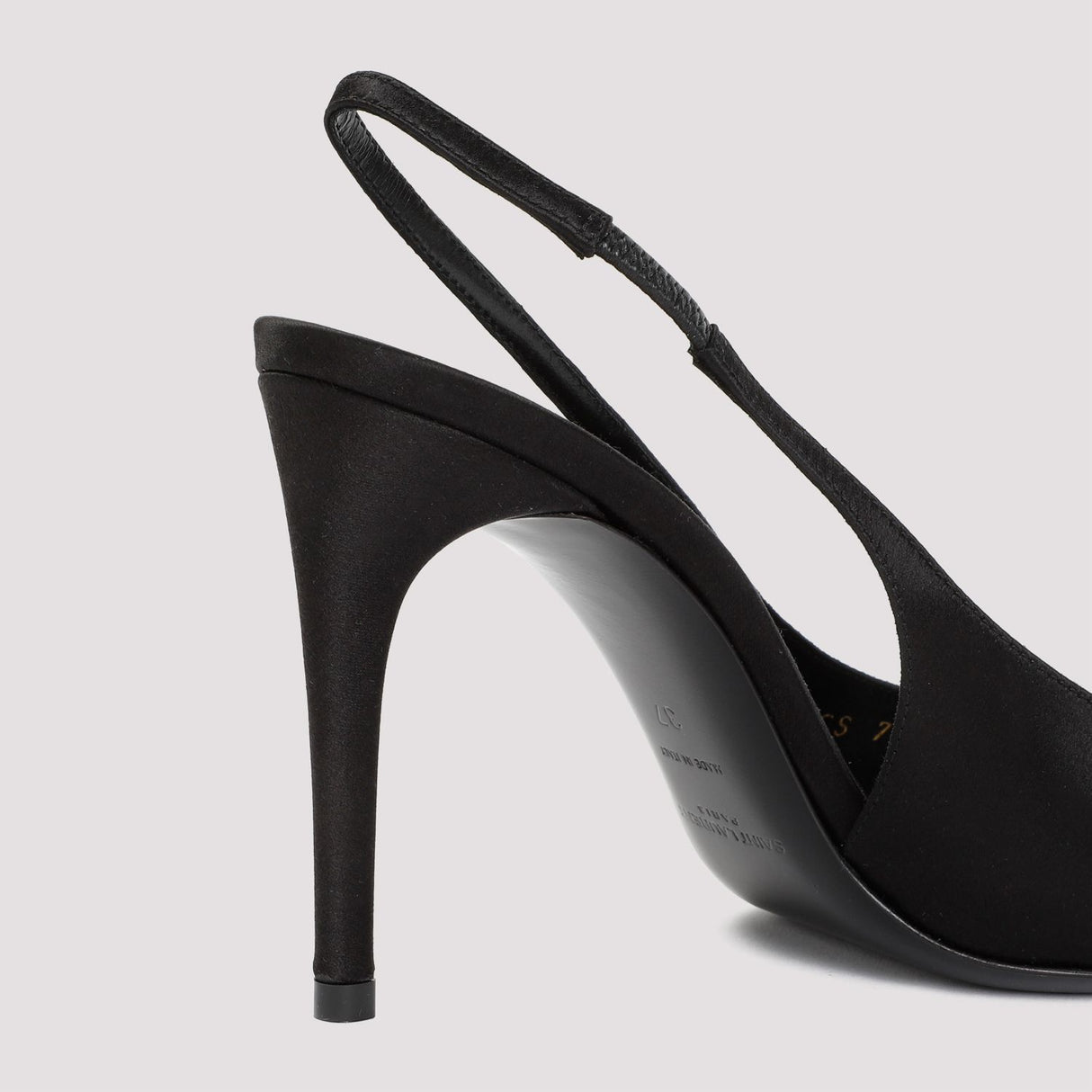 SAINT LAURENT Black Leather Sling Back Pumps for Women with 9.5cm Silk Heels