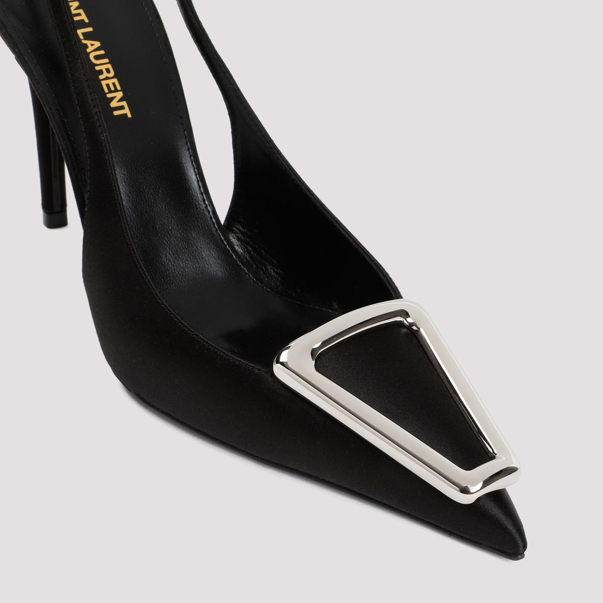 SAINT LAURENT Black Leather Sling Back Pumps for Women with 9.5cm Silk Heels