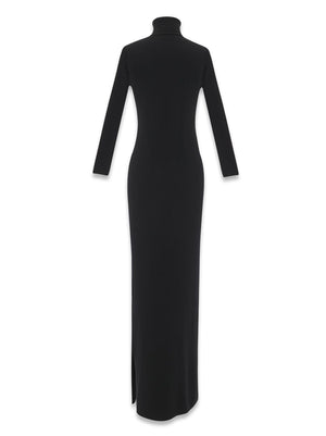 Black Roll-Neck Knit Dress for Women in 100% Virgin Wool