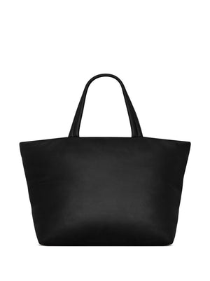 Men's Black Leather Tote Handbag with Logo Detail