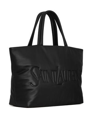 Men's Black Leather Tote Handbag with Logo Detail