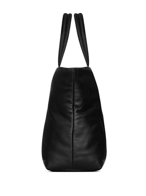 Men's Black Leather Tote Handbag with Logo Detail